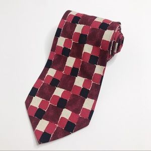 Hugo Boss Red Square Pattern All Silk Tie